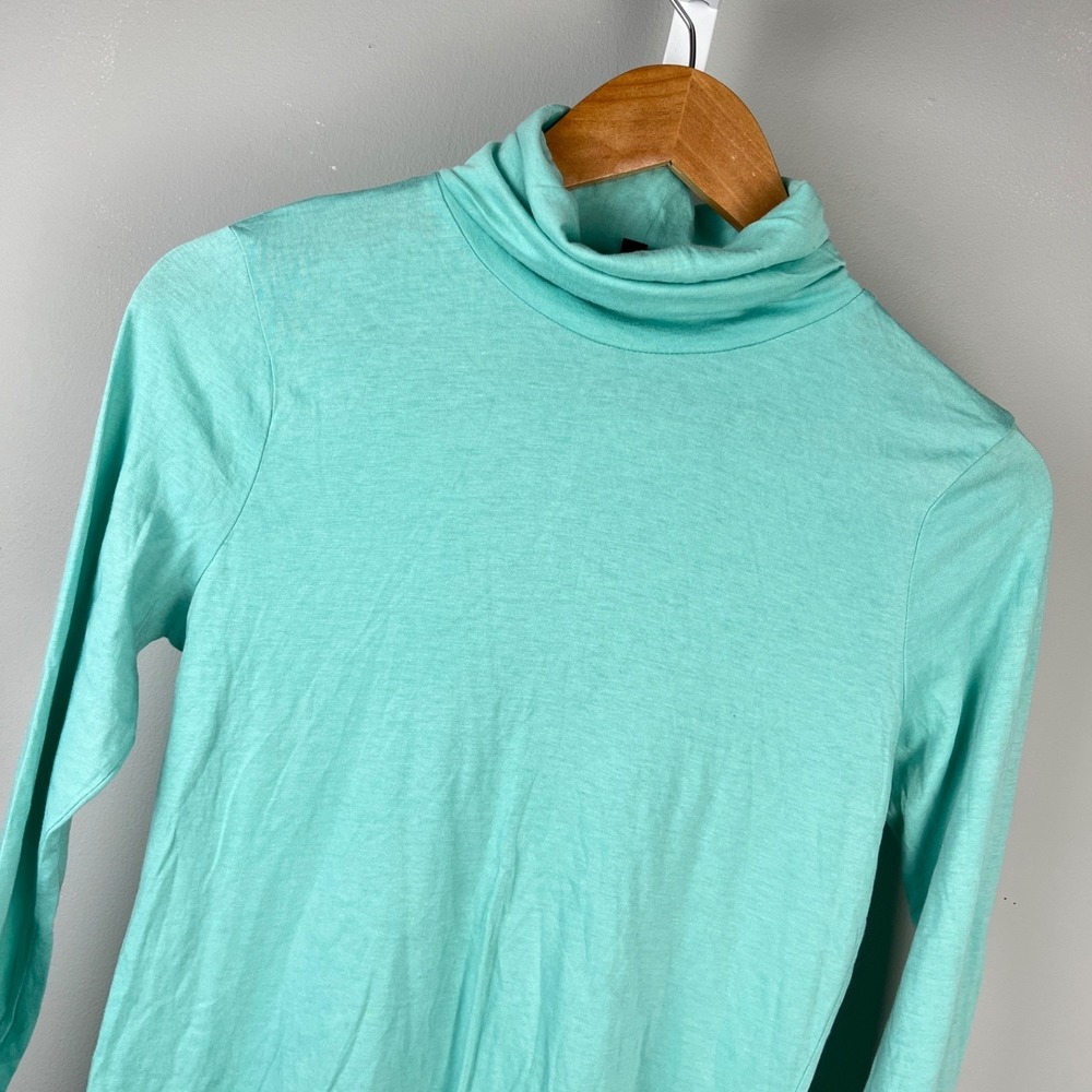Talbots Turtleneck Top Womens M Aqua Teal Jersey Knit Soft Essentials
